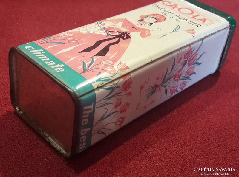 Antik CAOLA fém doboz, hintőporos reklám termék, pléh doboz