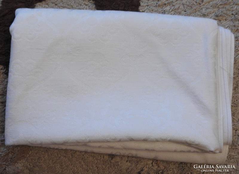 Old white damask tablecloth - tablecloth