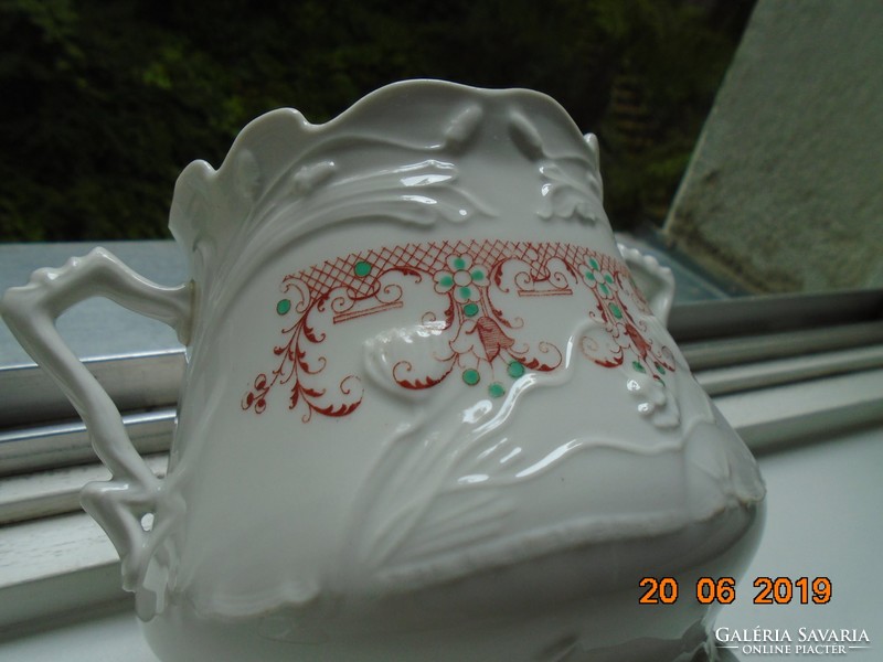 Pls Art Nouveau embossed water lily imposing hand painted numbered sugar bowl