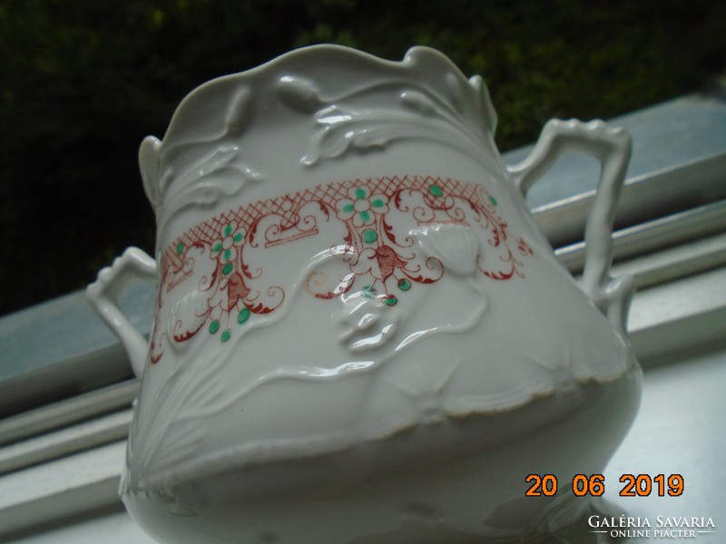 Pls Art Nouveau embossed water lily imposing hand painted numbered sugar bowl