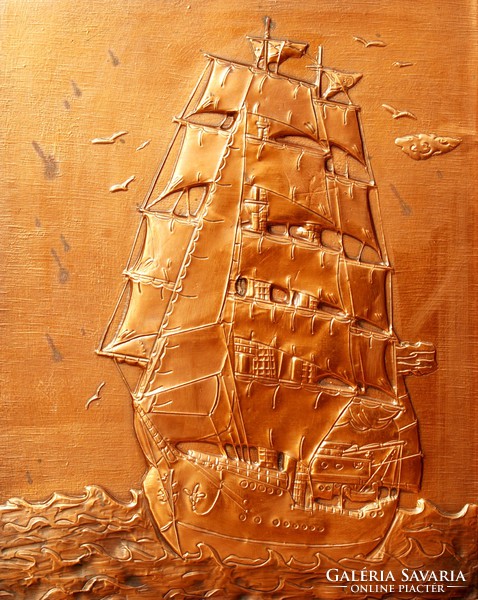 Sailing ship - large copper wall picture