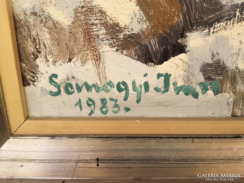 Somogyi Imre (1918 - 1999) Hófoltos kert c .Képcsarnokos festmény 87x62cm EREDETI GARANCIÁVAL