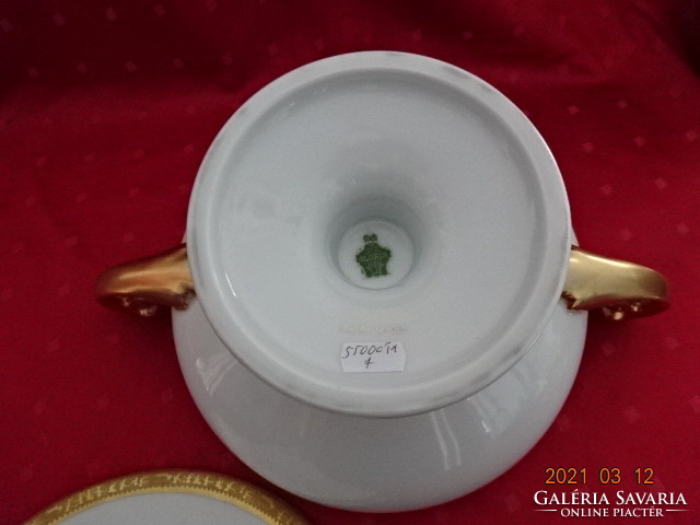 GLORIA cseh porcelán, antik leveses tál, dúsan aranyozott, átmérője 26,5 cm.Vanneki!
