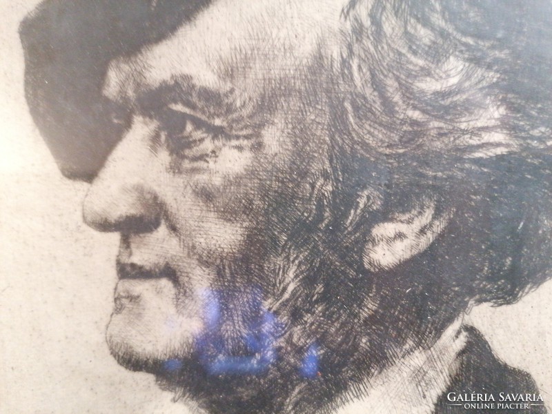 Ritkaság! Richard Wagnert ábrázoló, mesteri rézkarc a készítő eredeti szignójával.
