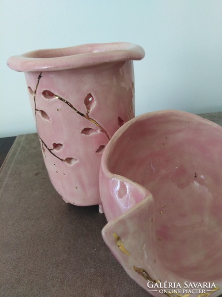 Kézműves, hamvas rózsaszín párologtató szett