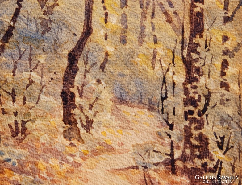 Erdei út - klasszikus régi akvarell