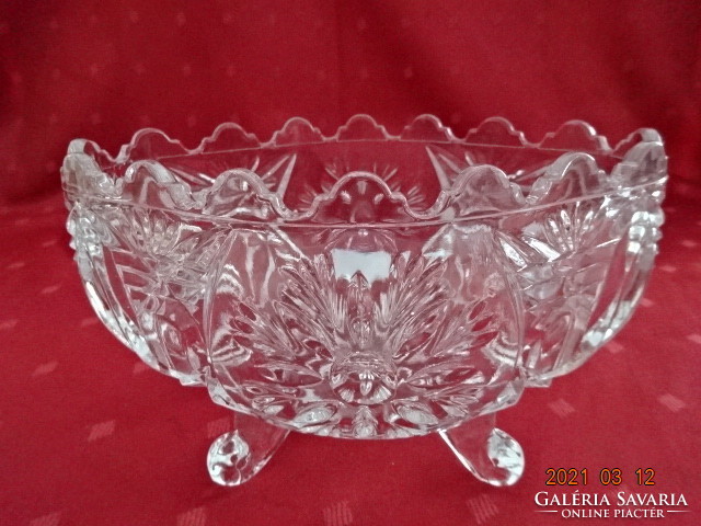 Crystal glass, four-legged table centerpiece. Size: 18.5 x 12.5 x 10.5 cm. He has!