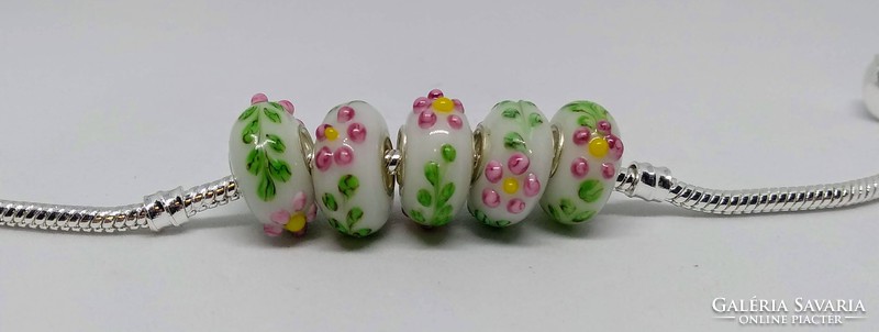 Muránói lampwork üveg gyöngy, fitt charm Pandora karkötőre, nyakláncra