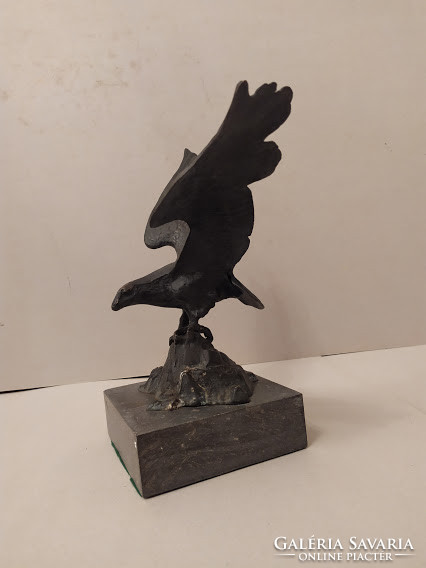 Antique bronze market bird irredenta Hungarian sculpture on a marble pedestal