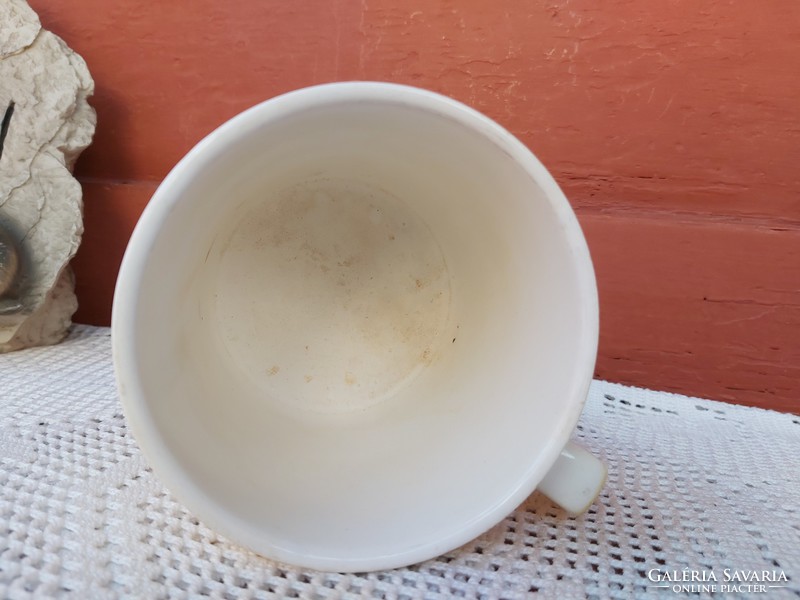 Granite 5 dl yellow-striped sleeping milk mug, straw rim, collector's piece, village peasant beauty