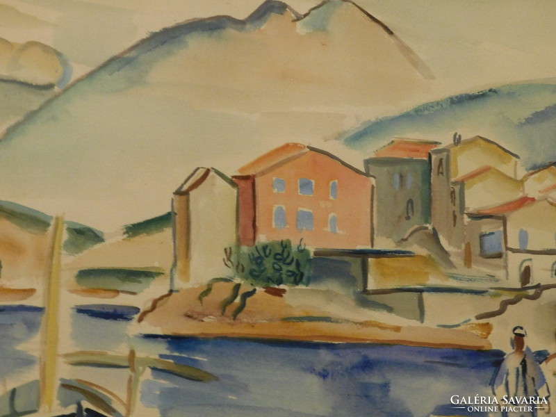 László Barta / Ladislas Barta (1902 - 1961) Mediterranean port, Saint-Tropez port, watercolour, paper