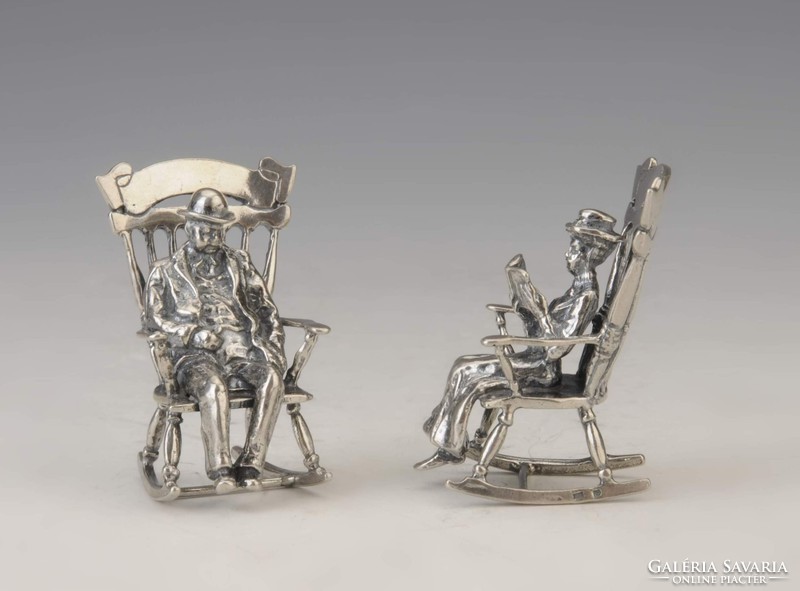 Ezüst miniatűr hintaszékes pár