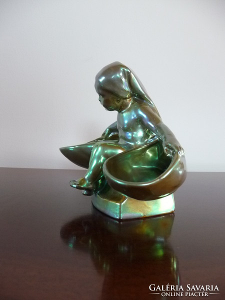 Antique Zsolnay Art Nouveau eozin girl with shells jewelry holder figure