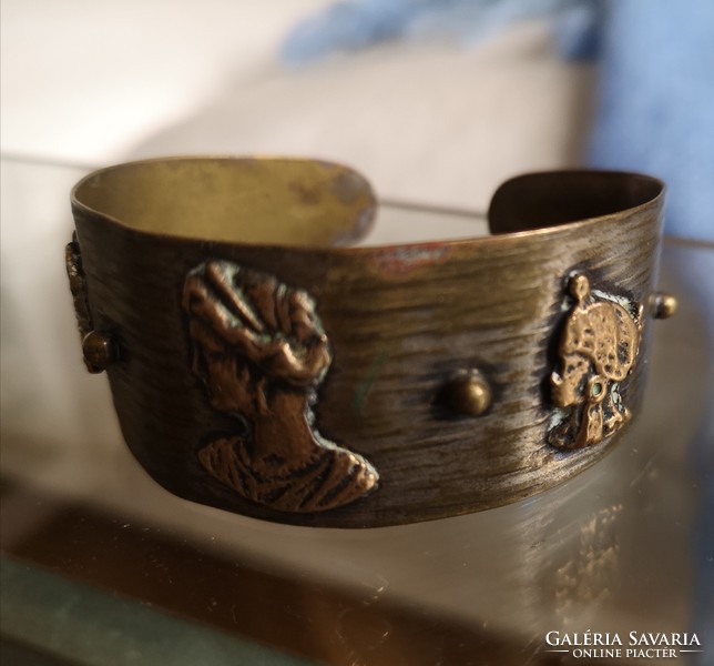 Applied art, copper, antique portrait, embossed goldsmith bracelet, bangle