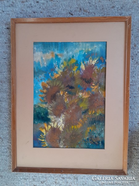 NAPRAFORGÓK VERŐFÉNYBEN - csendélet impresszió (akvarell, 60x80 cm + keret) vízfestmény virágok 