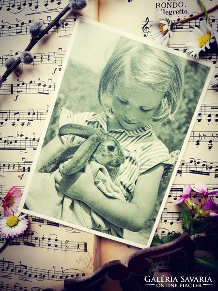 Little girl with bunny - Easter postcard