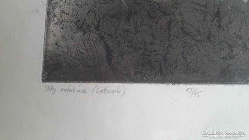 MUZSNAY ÁKOS: Ady emlékére (Lédának), 1976 (rézkarc 23,5x22 cm) absztrakt táj, modern