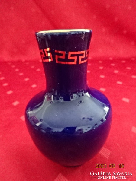 Német porcelán, kobalt kék kicsi váza, arany díszítéssel, magassága 9,5 cm. Vanneki!