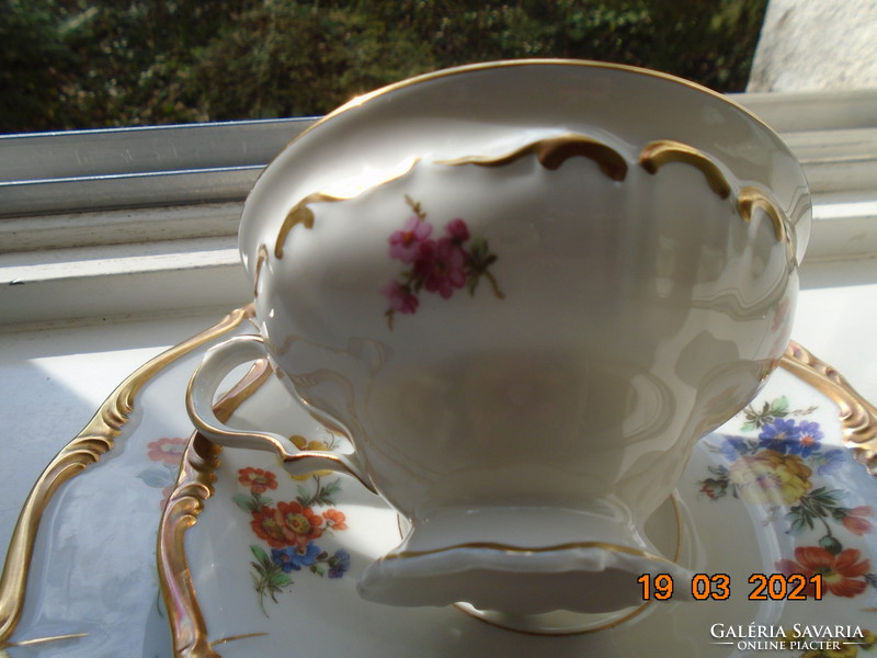 1940 Maria Theresia breakfast table with unique hand-painted Meissen floral designs, opulent gilding