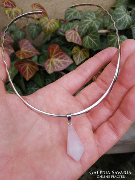 Silver necklace, rose quartz necklace