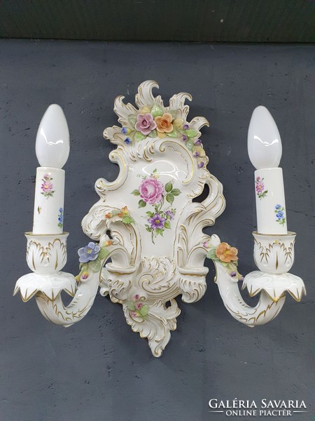 Beautiful two-armed Thuringian porcelain wall sconce