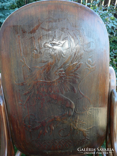 For collectors! Beautiful, very rare, Austrian eagle head, printed pattern j & j kohn thonet rocking chair 1910