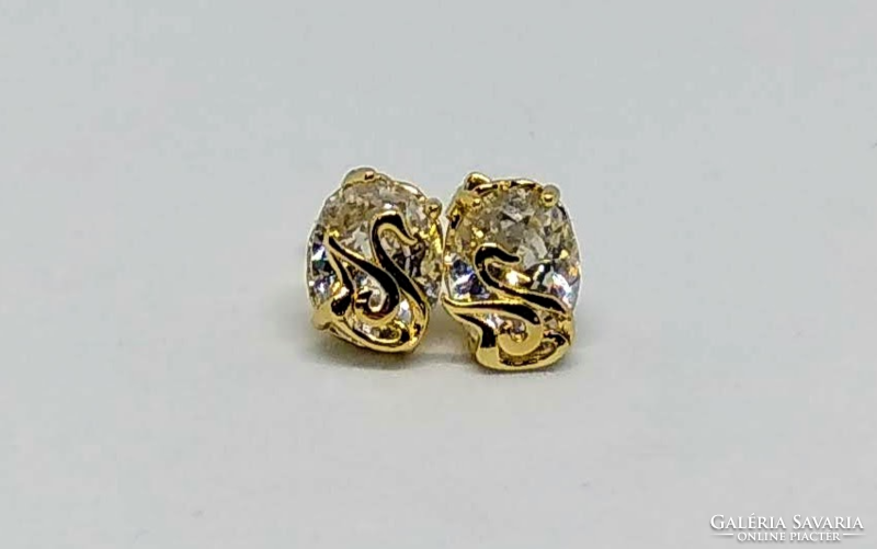 14K gold plated swan earrings with crystals