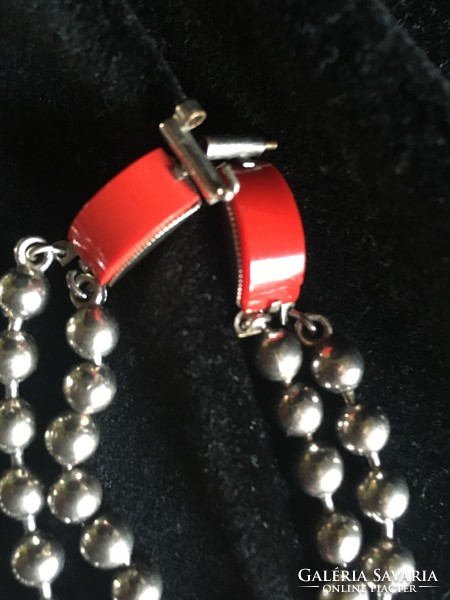 Art-deco necklace and bracelet together /contemporary/from the 1920s-30s-chrome steel, with vinyl/galalith?