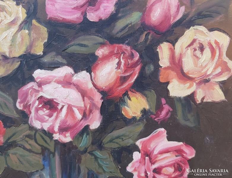 Gyönyörű rózsás csendélet festmény virág csokros virágos Nosztalgia darab paraszti dekoráció