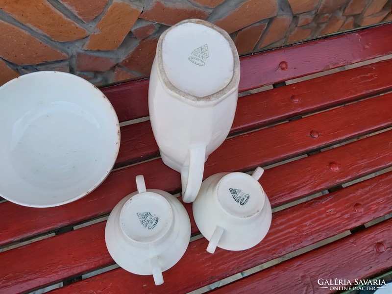 4 db-os fehér Gránit csomag tál extra ritka 2 fülű bögrék leveses csésze kancsó Gyűjtői darabok