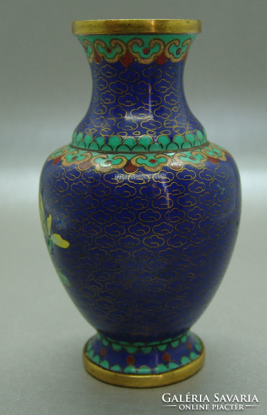B403 Kínai zománcos váza , rekesz zománc cloisonné váza - meseszép gyűjtői darab!