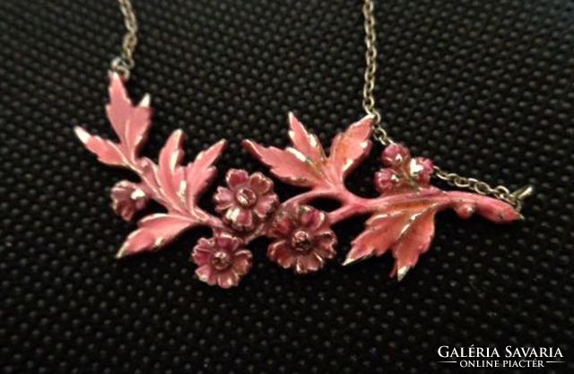 Retro pink enamel flower pattern necklace 70-80 years