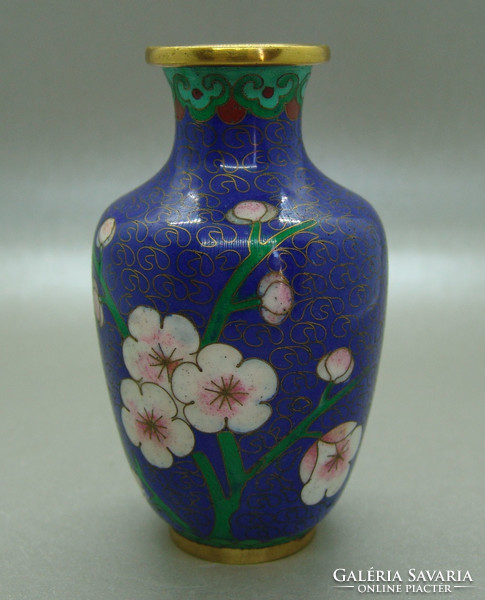 B404 Kínai zománcos váza , rekesz zománc cloisonné váza - meseszép gyűjtői darab!