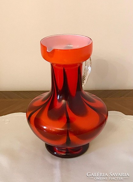 Carlo Moretti Impozáns rétegelt üveg váza, csodálatos tüzes vörös-fekete