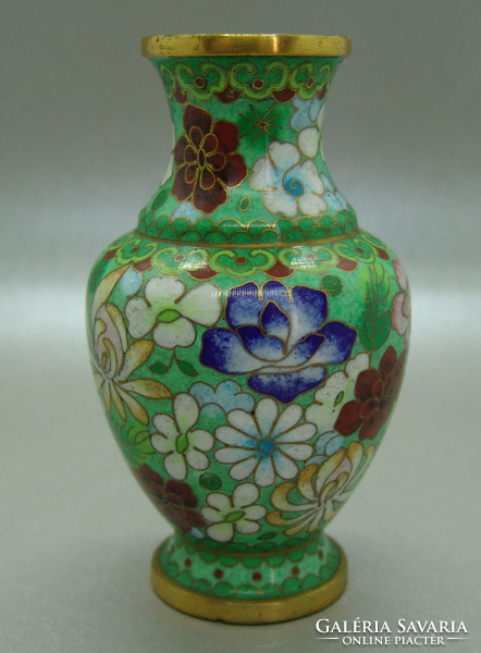 B401 Kínai zománcos váza , rekesz zománc cloisonné váza - meseszép gyűjtői darab!