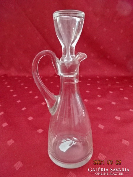 Mini polished glass jug with stopper, height 15.5 cm. There are good things.