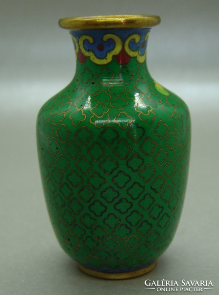 B406 Kínai zománcos váza , rekesz zománc cloisonné váza - meseszép gyűjtői darab!