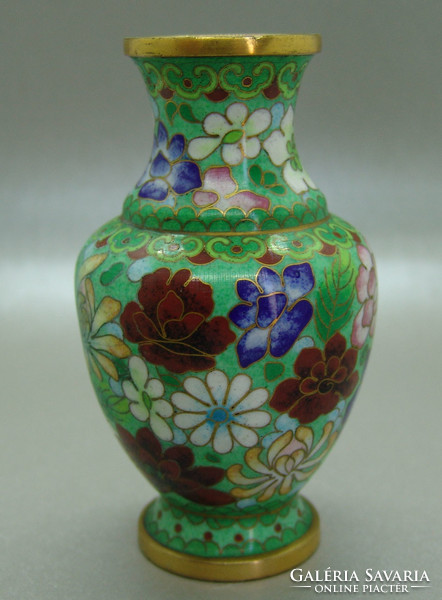 B401 Kínai zománcos váza , rekesz zománc cloisonné váza - meseszép gyűjtői darab!