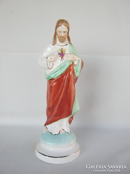 Magyar jelzett porcelán Jézus szobor 27 cm
