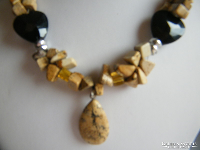 Map jasper and lava stone necklace