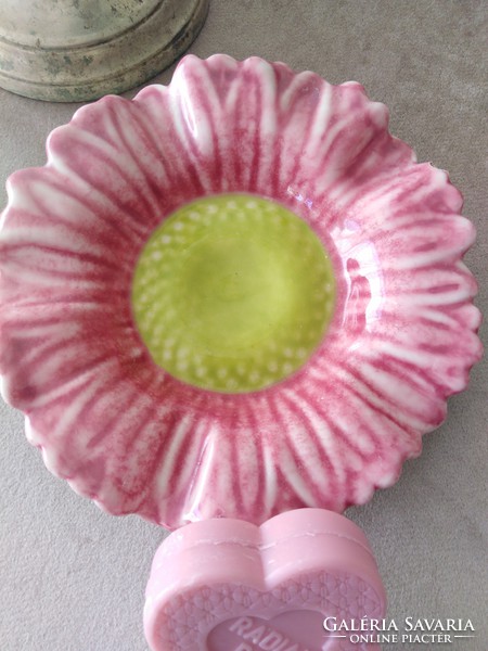 Vintage - szappantartó, pasztell rózsaszín virágban