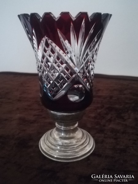 Art deco crystal vase with silver base