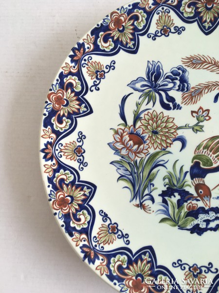 Vintage, régi Vieux Rhodes Boch belga, kézifestésű porcelán tál, dísztál, dísztányér, tányér