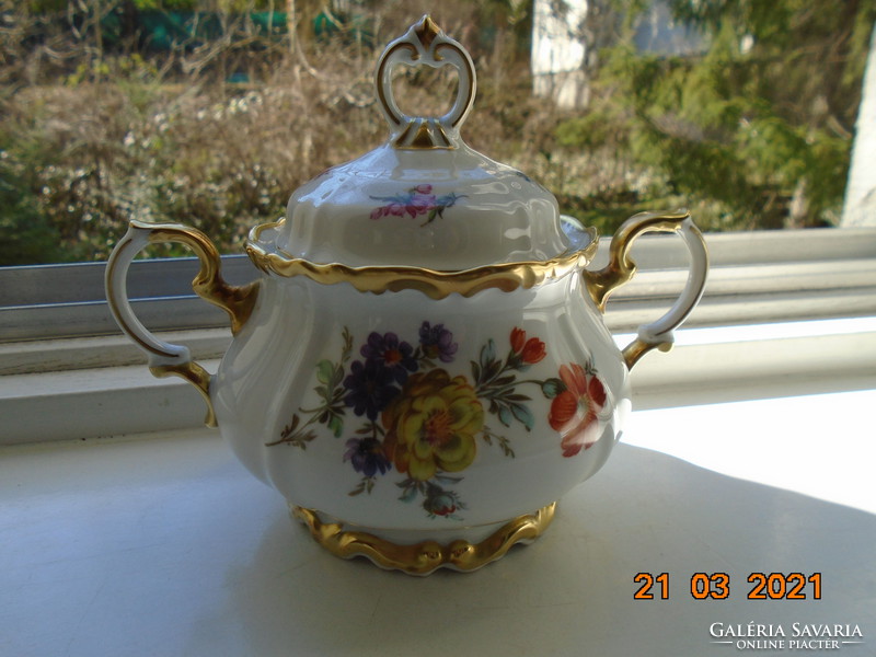 1940 Maria Theresia sugar bowl with unique hand-painted Meissen floral designs, opulent gilding