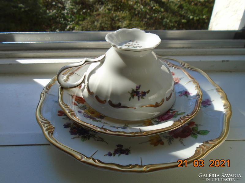 1940 Maria Theresia breakfast table with unique hand-painted Meissen floral designs, opulent gilding