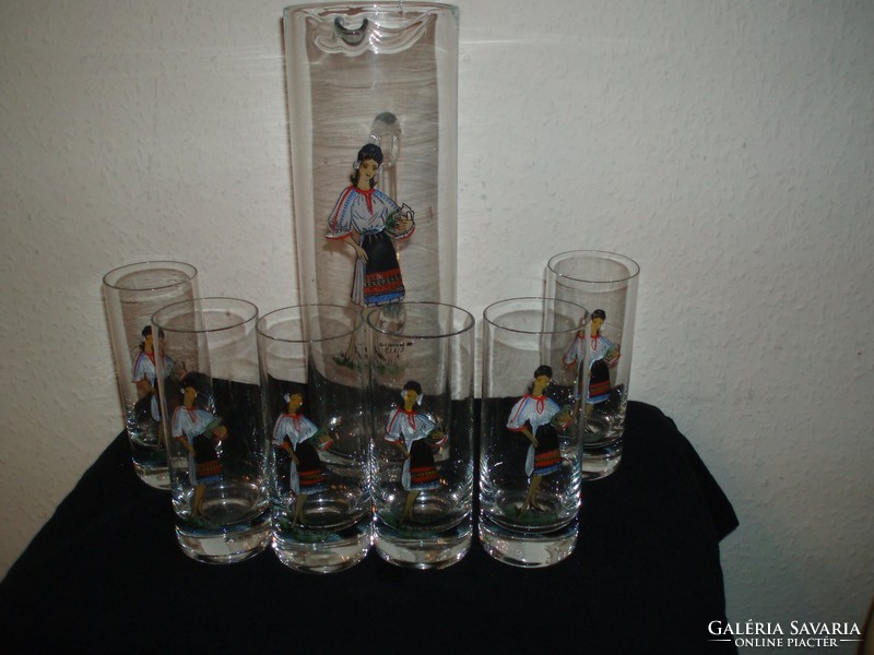 Retro-6-piece-glass-cups + 1-large-spout + waitress-girl-sticker-set