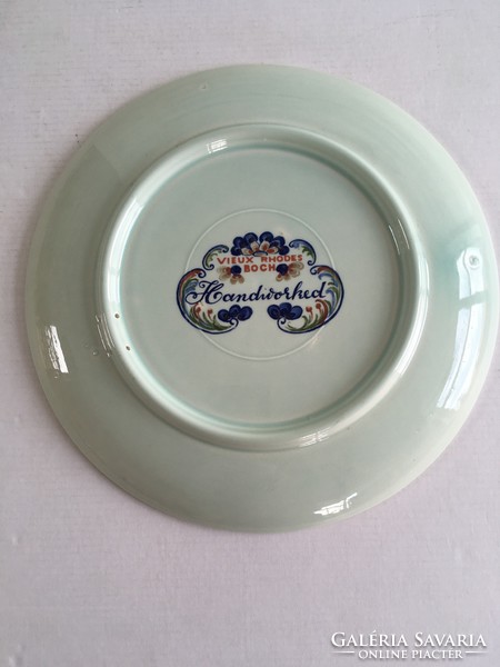 Vintage, régi Vieux Rhodes Boch belga, kézifestésű porcelán tál, dísztál, dísztányér, tányér