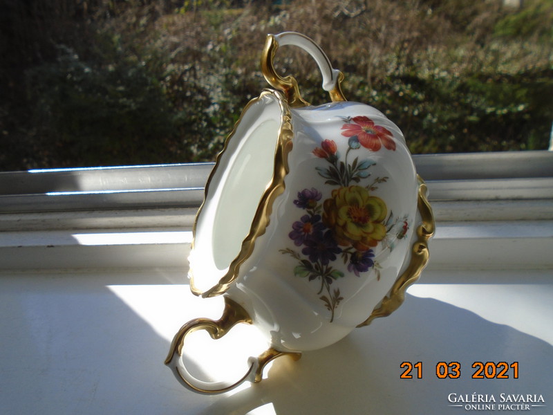 1940 Maria Theresia sugar bowl with unique hand-painted Meissen floral designs, opulent gilding
