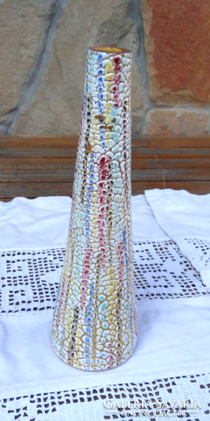 Retro Mid century repesztett mázas kerámia váza