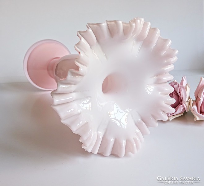 Ruffled pink bohemian glass vase 25cm
